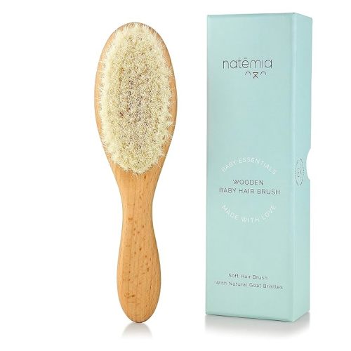 Natemia Baby Hair Brush - Soft Bristle Hair Brush Baby, Baby Registry Gift, Soft Baby Brush, Toddler Hair Brush for Boys and Girls, Newborn Baby Essentials, Baby Brush for Hair, Wooden Baby Brush - 1 PC - Oval Brush