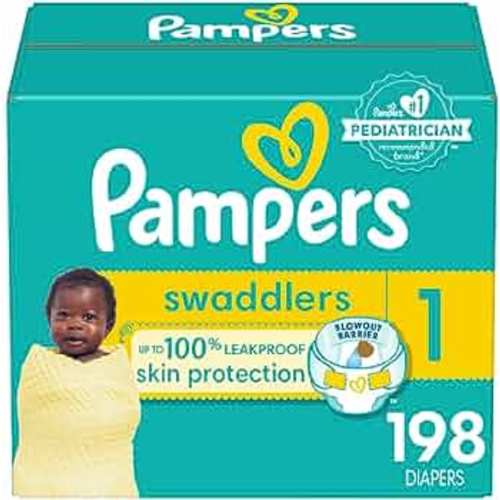 Pampers Swaddlers Diapers - Size 1, One Month Supply (198 Count), Ultra Soft Disposable Baby Diapers