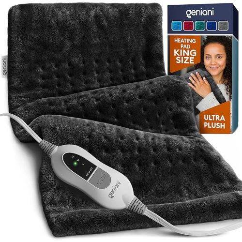 GENIANI Electric Heating Pad for Back Pain & Cramps Relief, Electric Throw, Auto Shut Off, Machine Washable, Moist Heat Pad for Neck & Shoulder, 12x24