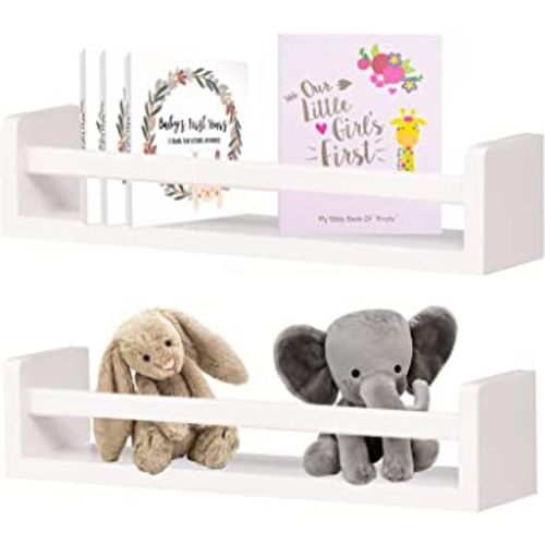 Nursery Floating Shelf, Wall Mounted Nursery Book Shelves,Set of 2 Rustic U Shaped Book Shelf Organizer for Farmhouse Decor,Corner Display Hanging Spice Rack for Bathroom Kitchen.