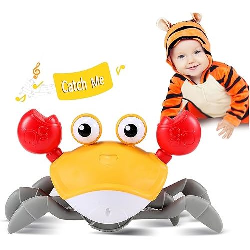 Crawling Crab Baby Toy Gifts: Tummy Time Toys Walking Dancing Cute Essentials Electric Induction Sensory Stuff Moving Babies Crabs with Light Up Music for Toddler Boys Girls Items Interaction Gadgets