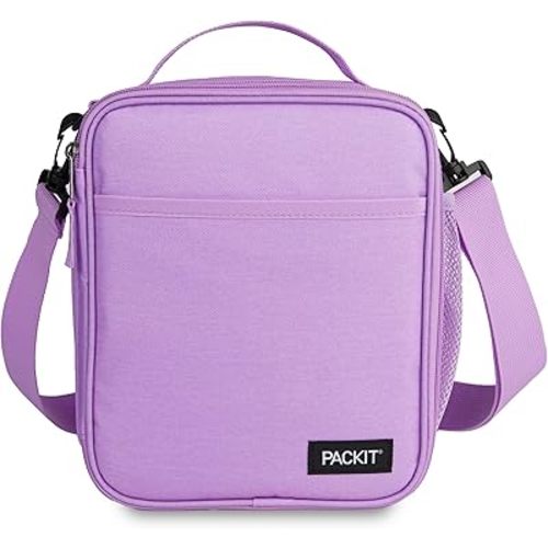 PackIt® Freezable Crossbody Lunch Box, Lavender, Built with ECOFREEZE® Technology, Fully Freezable, Collapsible, Reusable, with Top Handle, Front Slip Pocket. Effortlessly Carry, Fresh Every Time.