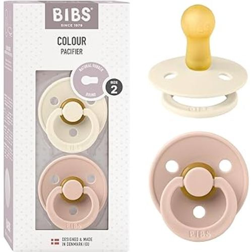 BIBS Pacifiers | Natural Rubber Baby Pacifier | Set of 2 BPA-Free Soothers | Made in Denmark | Blush/Ivory | Size 6-18 Months