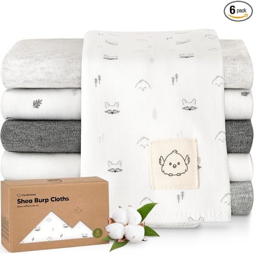 Organic Burp Cloths Baby Boy, Girl - 6-Pack Large 100% Cotton Burping Cloths for Babies, Spit Up Rags, Super Absorbent, Ultra Soft Newborn Rag, Gender Neutral, Machine Washable, Durable (Neutrals)