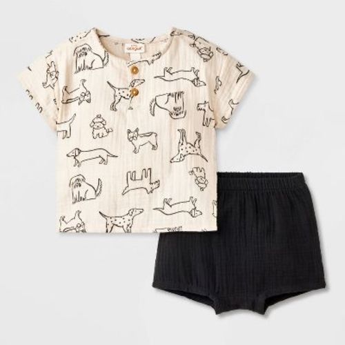 Baby Boys' Dog Printed Henley Gauze Shorts Set - Cat & Jack™ Black 24M