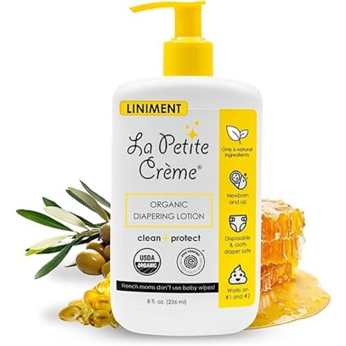 La Petite Creme French Premium Diapering Lotion - Diaper Cream Alternative to Baby Wipes - Gentle Moisturizer & Skin Cleanser with USDA Certified Organic Ingredients - Baby Essentials (8 oz)