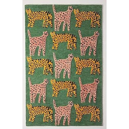 Woolen Tufted Green Catwalk Rug Tufted Wool Hand Tufted Animal Print Large Area Rug Pink Colored Rug Golod Colored Rug (5x5 Round)
