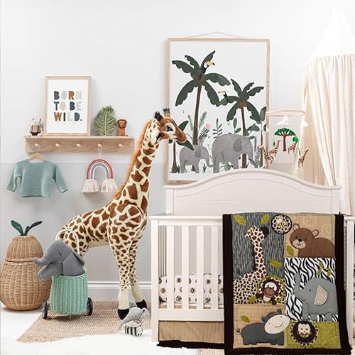 Brandream Jungle Crib Bedding Sets for Boys Elephant Animal Zoo Nursery Baby Bedding Set Zebra Giraffe Monkey Hippo Owl Bear 3D Pattern | 3-Piece Nursery Set | Baby Comforter, Crib Sheet, Crib Skirt