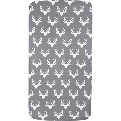 Dear Baby Gear Deluxe Baby Crib Sheet - Cotton Polyester Infant Sheets - Soft Machine-Washable Crib Mattress Cover - Newborn Nursery Bedsheet - White Antler on Charcoal Gray Print, 52"x28"x10"