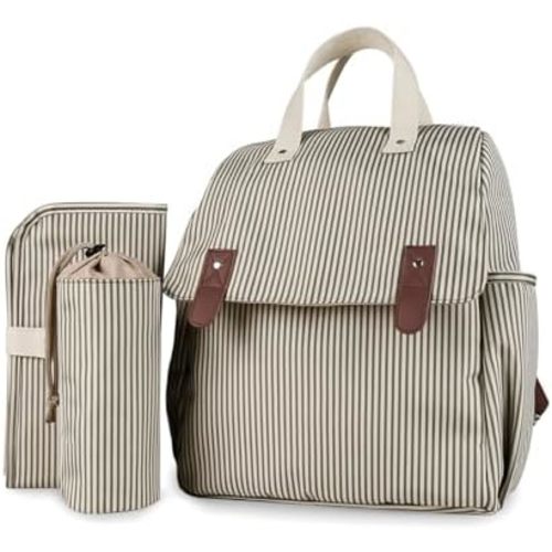 Versatile Diaper Bag Backpack Shoulder Tote Bag Nappy Changing Bag Mummy Bag with Changing Pad & Insulated Bottle Bag(Khaki)