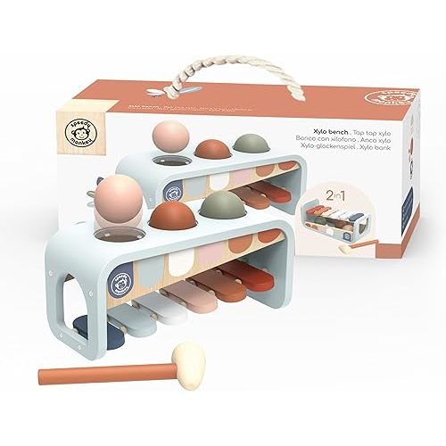 Speedy Monkey Tap Tap Xylophone – Vibrant Wooden Xylo Bench with 3 Balls, Hammer Play, Enhances Problem-Solving, and Cognitive Growth | Non-Toxic Finish, Ideal for Kids, Sturdy Learning Toy