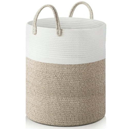 Large Cotton Rope Basket, 15"x15"x20"(57L) Woven Baby Laundry Blanket Basket, Toy Basket with Handle, Laundry Hamper for Storage Comforter Cushions, Blanket Basket for Living Room, Laundry, Nursery