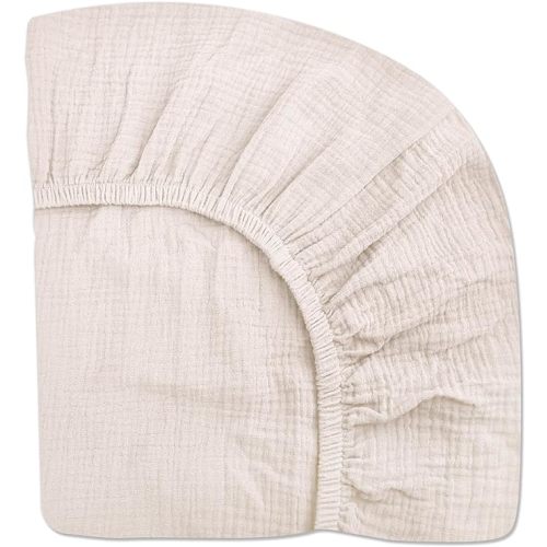 Crib Sheets for Boys Girl, Fitted Baby Toddler Bed Sheets 28" x 52", Neutral Muslin Cotton Crib Mattress Sheet with Boho Style, Soft and Breathable Comfort (Cream)