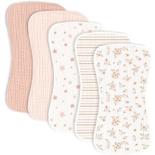 5 Pack Muslin Baby Burp Cloths- Neutral Muslin Burping Cloths for Baby Boys Girls and Newborn Towel, Unisex- Large Absorbent Burp Cloths-20 x10 Inches