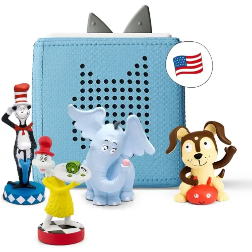 Toniebox Audio Player Starter Set with Sam-l-Am, Horton Hears a Who!, Cat in The Hat, and Playtime Puppy - Listen, Learn, and Play with One Huggable Little Box - Light Blue