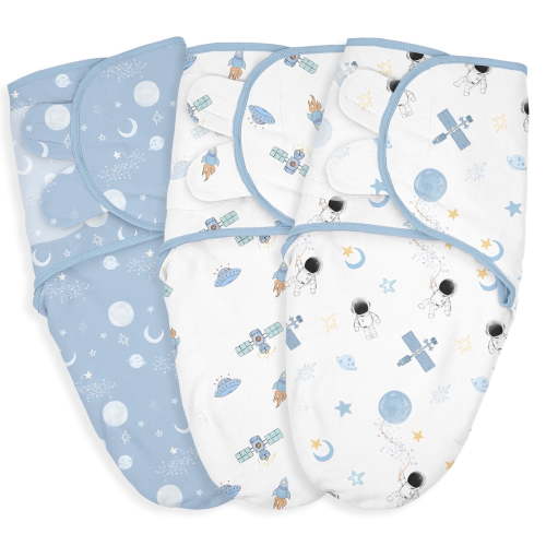 Gllquen Baby Organic Cotton Swaddle 3-Pack for 0-3 Months Newborn Infant Boys Girls, Astronaut