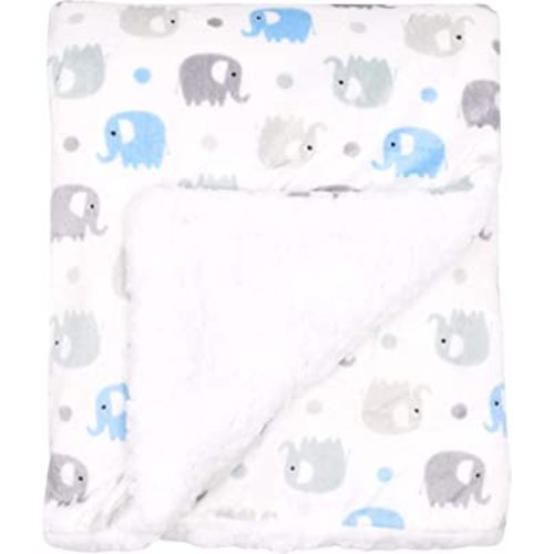 EVERYDAY KIDS Large Ultra Soft Gray and Blue Elephant Minky Baby Blanket for Boys Mink and Sherpa Toddler and Baby Boy Blanket Measures 30 x 40”; Trendy Animal Elephant Baby Nursery Decor