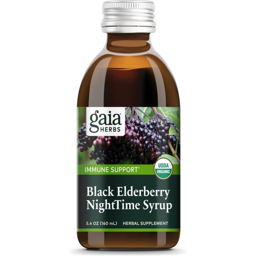 Gaia Herbs Black Elderberry, NightTime Syrup - Immune Support Supplement - With Organic Black Elderberries, California Poppy & Lemon Balm for Restful Sleep & Immune Defense - 5.4 Fl Oz (32-Day Supply)