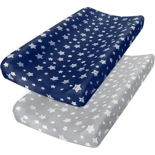 Changing Pad Cover for Boys Girls 2 Pack, Lovely Print Soft Unisex Diaper Change Table Sheets, Fit 32"x16" Contoured Pad, Comfy Cozy 2-Pack Cradle Sheets, Grey & Navy