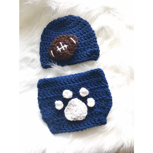 Football Hat and Diaper Cover Set / Penn  Baby Outfit /  State Hat /  State Gift / Penn  Football / State Football