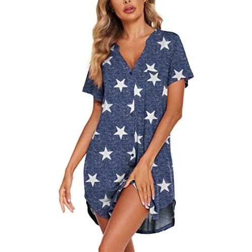 Ekouaer Women V Neck Button Down Nightgown