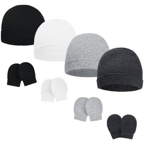 Century Star Cotton Baby Hats and Mittens Unisex Infant Beanie Caps Baby Boys Grils Hats No Scratch Newborn Hospital Hat