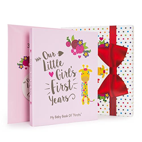 Ronica Baby Girl Gift Set with Baby Memory Book and Monthly Stickers, Modern Photo Journal, Keepsake Album for Girls, First 5 Years, Shower Gift Idea for Mom, Dad Or Grandparents