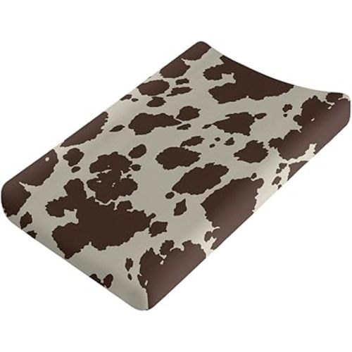 Wanyint Cows Print Stretchy Changing Pad Covers Ultra Soft Breathable Diaper Changing Table Cover for Baby Boys Girls,Fit Standard 16 x 32 Inch Changing Mats