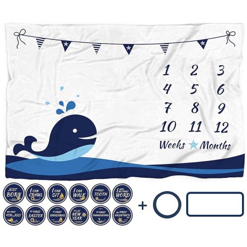 Milestone Blanket Boy, Whale Month Tracker, First Year Calendar Monthly Growth Chart, Photo Prop Mat, Baby Boy Shower Gifts, Nautical Nursery, (Minky 60"x40")