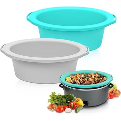 ChefAid Slow Cooker Liners, 100% Silicone Reusable Crock Pot Insert Accessories for 6-8 Oval or Round Quart Slow Cookers, Food Safe & Dishwasher Safe (Grey-Mint)