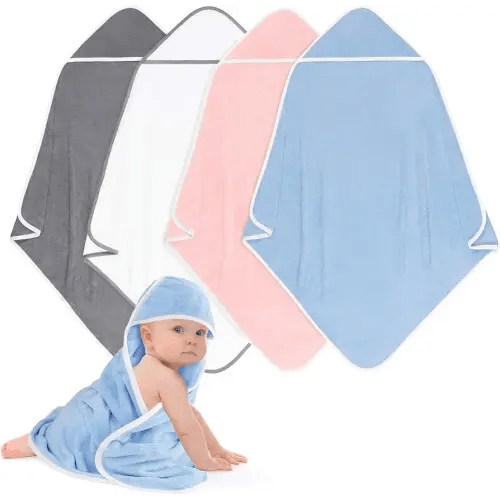 Hooded Towel for Newborn, 4 Pack Soft Coral Fleece Baby Towels, Ultra Absorbent Bath Cloths Bulk for Infants, Toddlers, Newborn Essential- 30 x 30 inch - Multicolor