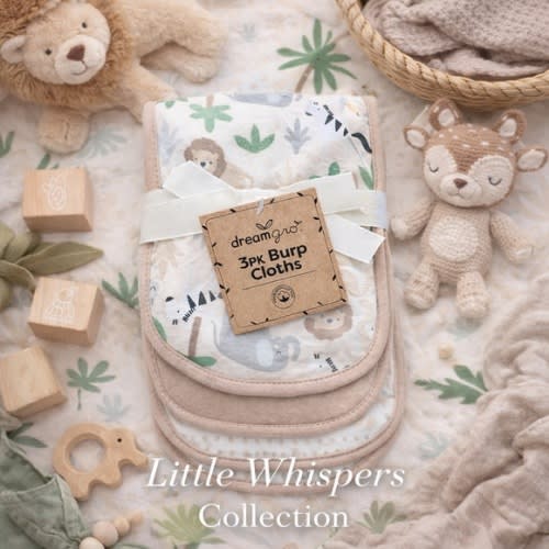 Dreamgro 3 Pack Cotton Burp Cloths | Safari Neutral Baby Set | Jungle Animals |