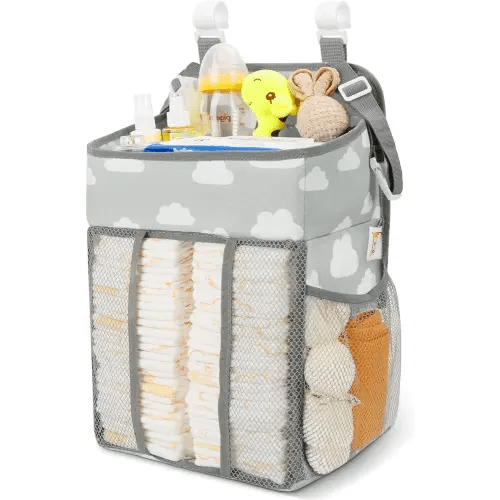 Maliton Hanging Diaper Caddy Organizer - Diaper Stacker for Changing Table, Crib, Playard or Wall & Nursery Organization Baby Shower Gifts for Newborn (Gray Cloud)