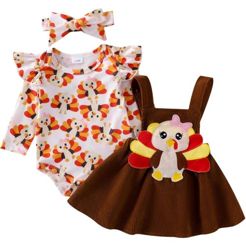 Baby Girl Christmas Thanksgiving Halloween Outfit Ruffled Romper Corduroy Suspender Skirts Sets Fall Winter Clothes
