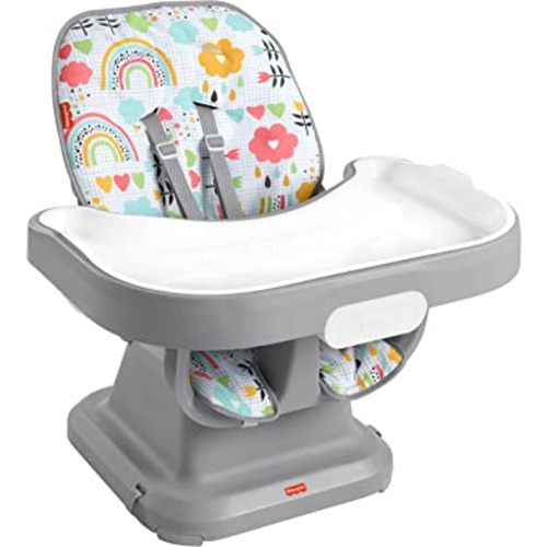 Fisher-Price Spacesaver Simple Clean High Chair Baby To Toddler Portable Dining Seat With Removable Tray Liner, Sun Showers [Amazon Exclusive]