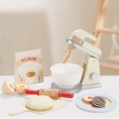 Giant bean Wooden Toy Mixer, Kids Play Kitchen Accessories, Pretend Play Toy Blender for Boys Girls Ages 3+