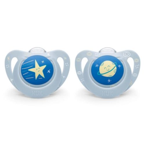 NUK | Orthodontic Pacifiers | 0-6 Months | Best Pacifier for Breastfed Babies | BPA Free | Shaped to Soothe Just Like Mom | 2-Pack (Blue) (Outerspace Blue(0-6 Month))