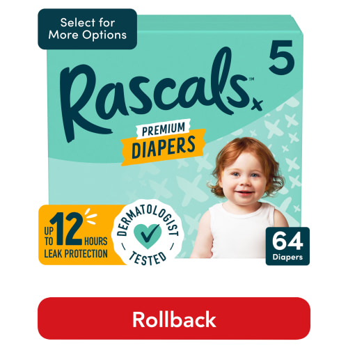 Rascals Premium CoComelon Absorbent Baby Diapers Size 5, 64 Count (Select for More Options)