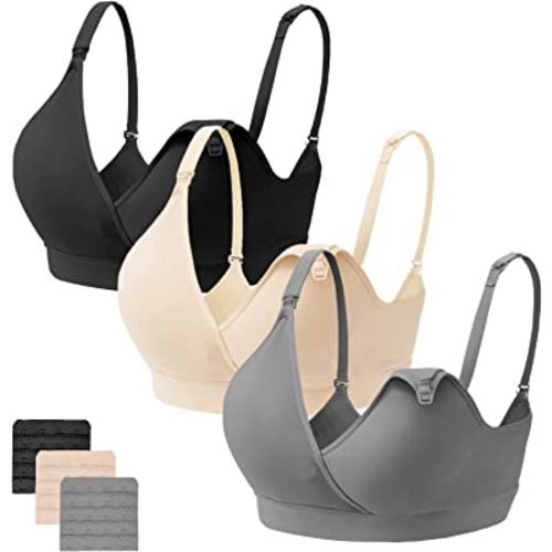 Wireless Nursing Bras for Breastfeeding 3 Pack Maternity Bras for Pregnancy Supportive for Women with Extra Extenders