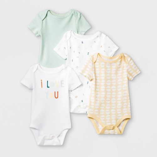 Baby 4pk 'ABC' Short Sleeve Bodysuit - Cloud Island™ Mint/Yellow/White