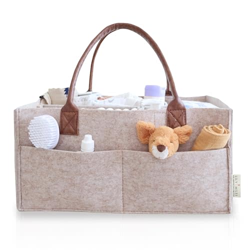 Lily Miles Baby Diaper Caddy Organizer - Nursery Storage Basket for Newborn Essentials Must Haves - Neutral Baby Gifts for Baby Shower Registry Items - Car Organizer for Diapers, Wipes (Sand, Large)