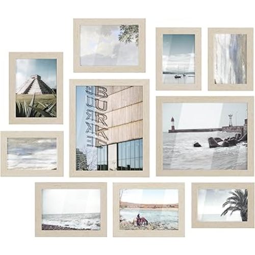 SONGMICS Picture Frames, Collage Picture Frames Set of 10, Two 8x10, Four 5x7, Four 4x6, Photo Frame for Wall Gallery Decor, Table Display, Glass, Natural Beige