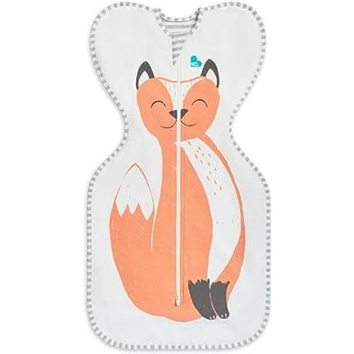 Love to Dream Baby Swaddling Small (3.5-6 kg), Ideal Fabric for Moderate Temperatures (20-27 °C), Arms High Position, Hip Healthy, Double Zip for Easy Nappy Changing, Lyric The Fox