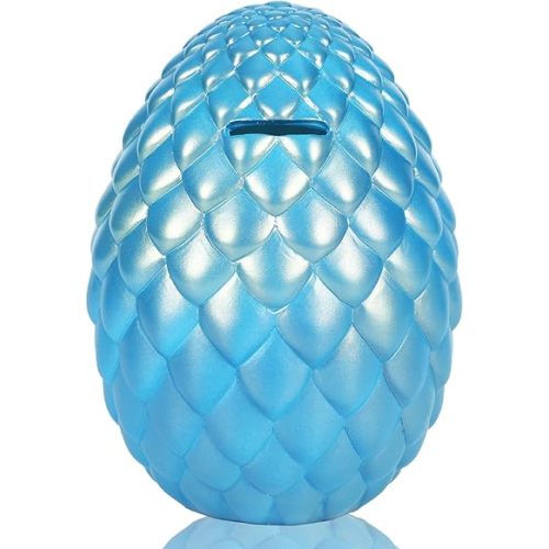 H&W Dragon Egg Piggy Bank - Unbreakable, Shiny Color, Large Capacity Money Box for Kids - Home Decor Birthday Gift for Boys Girls,Coin Saving Boxes (Cyan)