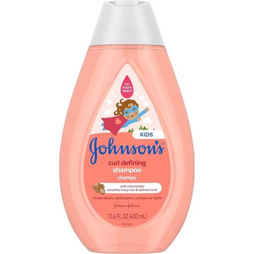Johnson's Kids Curl-Defining, Frizz Control, Tear-Free Kids Shampoo + Shea Butter, Paraben-, Sulfate- & Dye-Free, Hypoallergenic & Gentle for Kids Hair, Kid Bath Essential, 13.6 fl. oz
