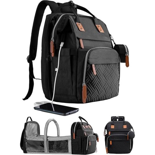 Diaper Bag Backpack with Changing Station, Large Diaper Bag, Multifunctional Diaper Bag, Baby Bags, Baby Backpack, Black