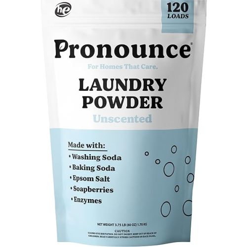 Pronounce Laundry Detergent Powder Alternative | Cleaner Ingredients. Safer for Sensitive Skin. Stain + Smell Fighting. Fragrance Free, HE Safe - 120 Loads (Unscented).