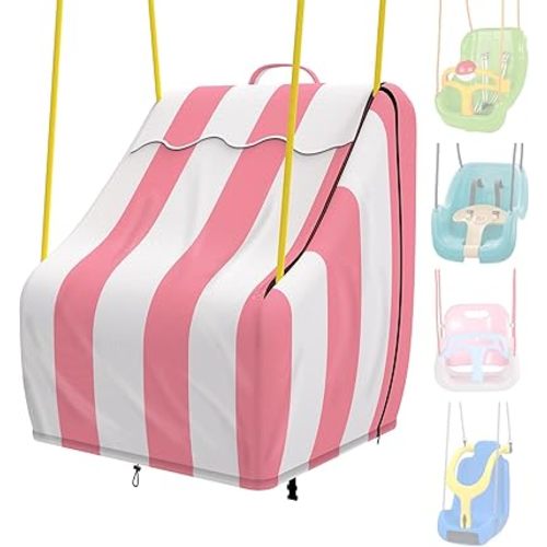 Outdoor Swing Seat Cover Compatible with Little Tikes Swing, Waterproof Outdoor Swing Cover for Small Swings, Oxford Fabric with Cute Stripes Pattern, Pink