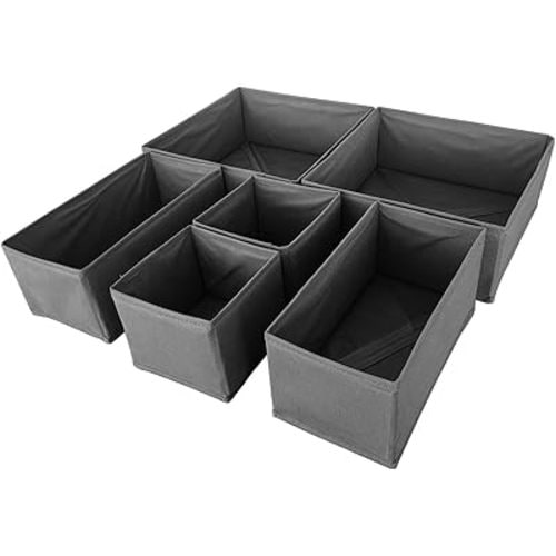 6 Pack Drawer Organizers for Clothing,Fabric Foldable Closet Organizers and Storage Dresser Drawer Dividers Storage Basket Bins for Clothes,Socks,Scarves,Ties,Underwear,Towels