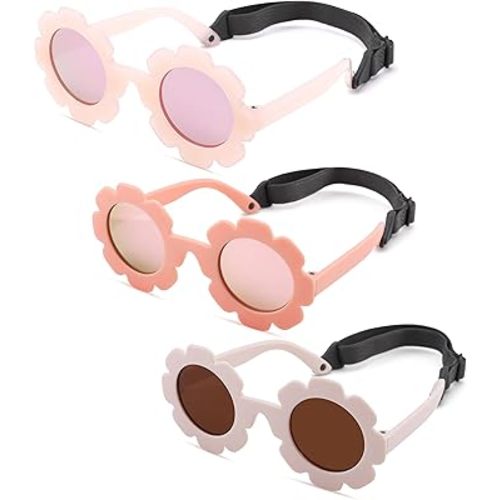 Polarized Baby Sunglasses with Strap – Flexible Flower Shaped Sunglasses for Toddler & Infant Age 0-24 Months